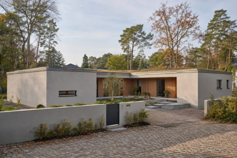 KI-Darstellung: Atrium-Bungalow mit Gründach