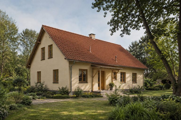 Giebelhaus mit Ziegeldach Giebelhaus mit rotem Ziegeldach