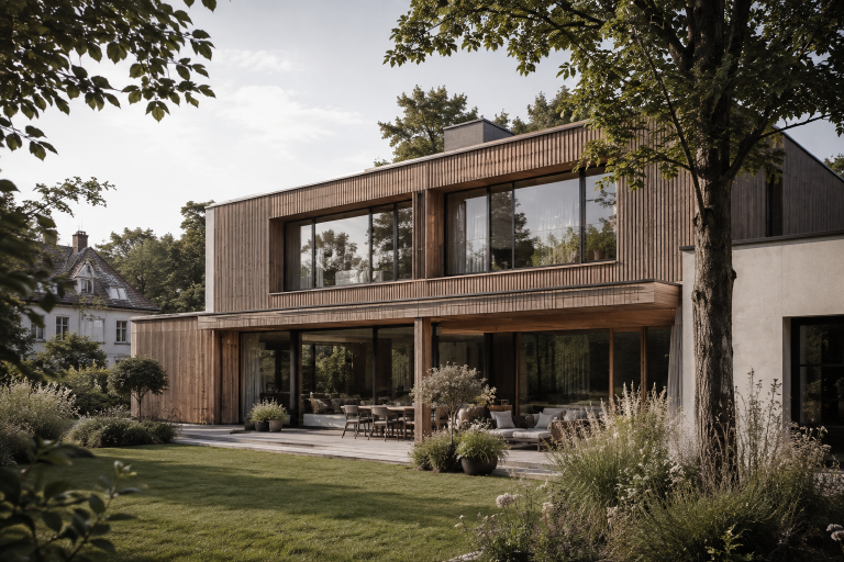 Holzhaus mit Terrassenüberdachung Holzhaus mit gedeckter Terrasse
