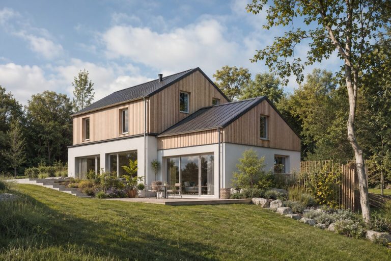 Haus mit Doppelgiebel Haus mit zwei Holzgiebeln