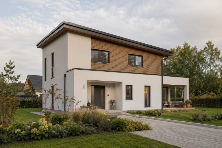 Haus mit Holz und Putz Modernes Haus mit Holzfassade