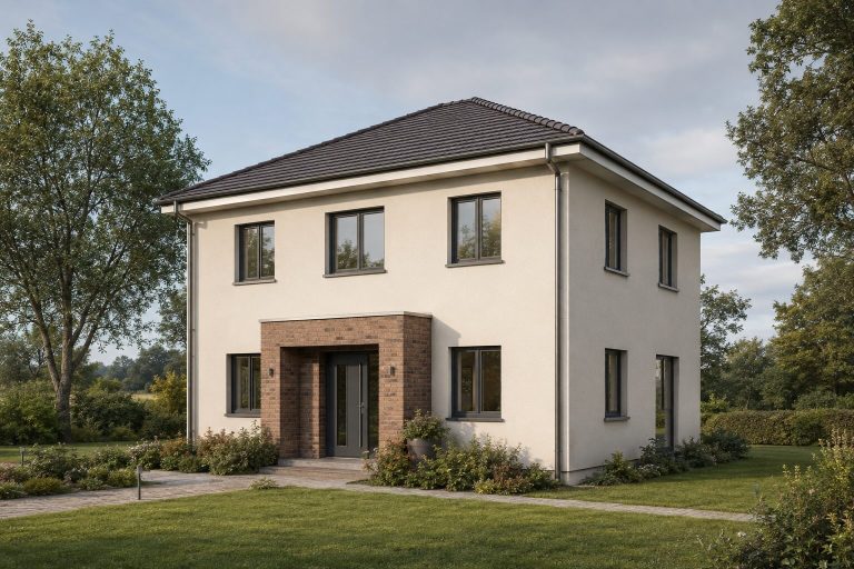 Haus mit Natursteinportal Helles Haus mit Natursteinportal